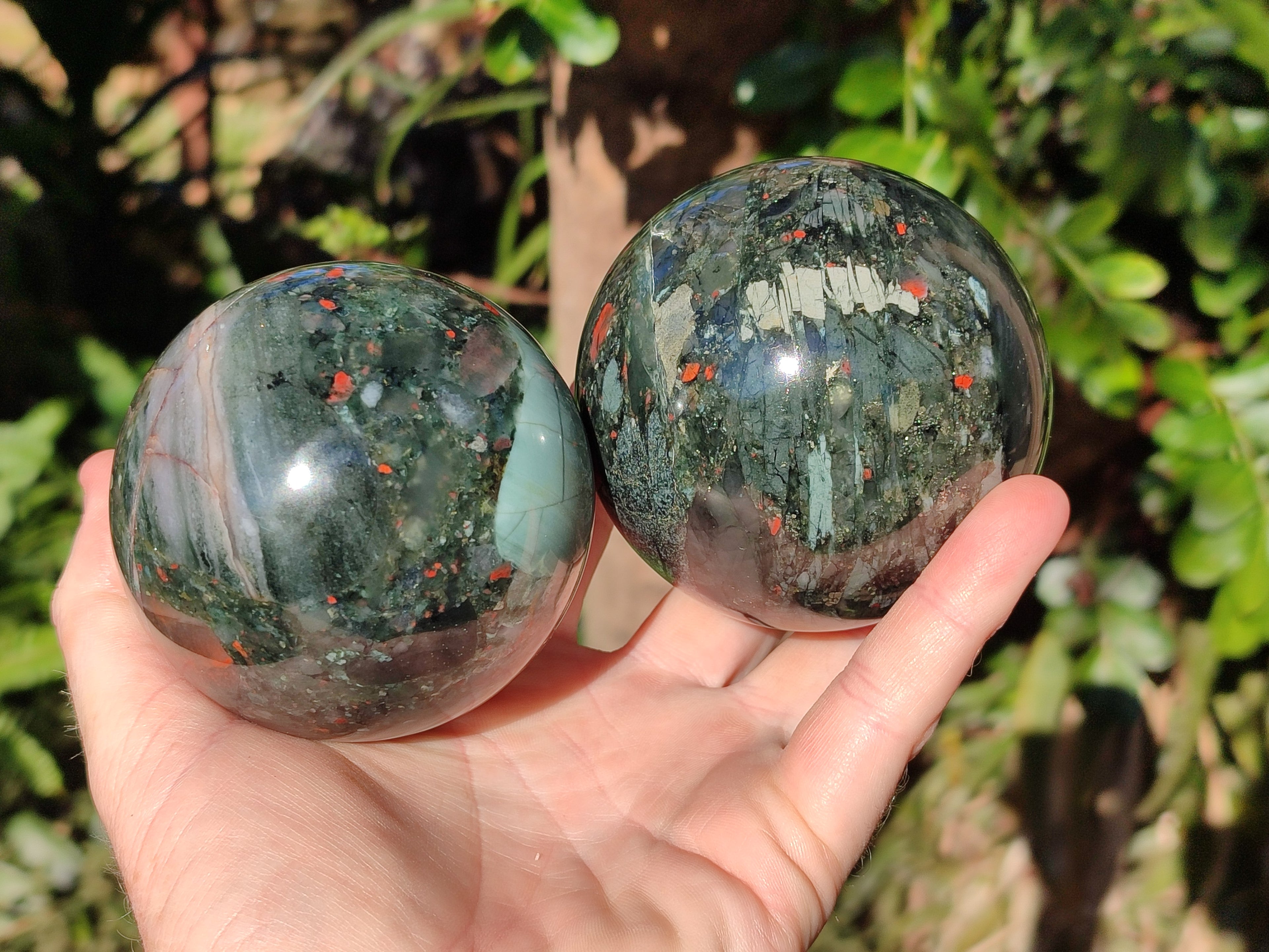 Polished Bloodstone Spheres x 3 From Swaziland - Toprock Gemstones and Minerals 