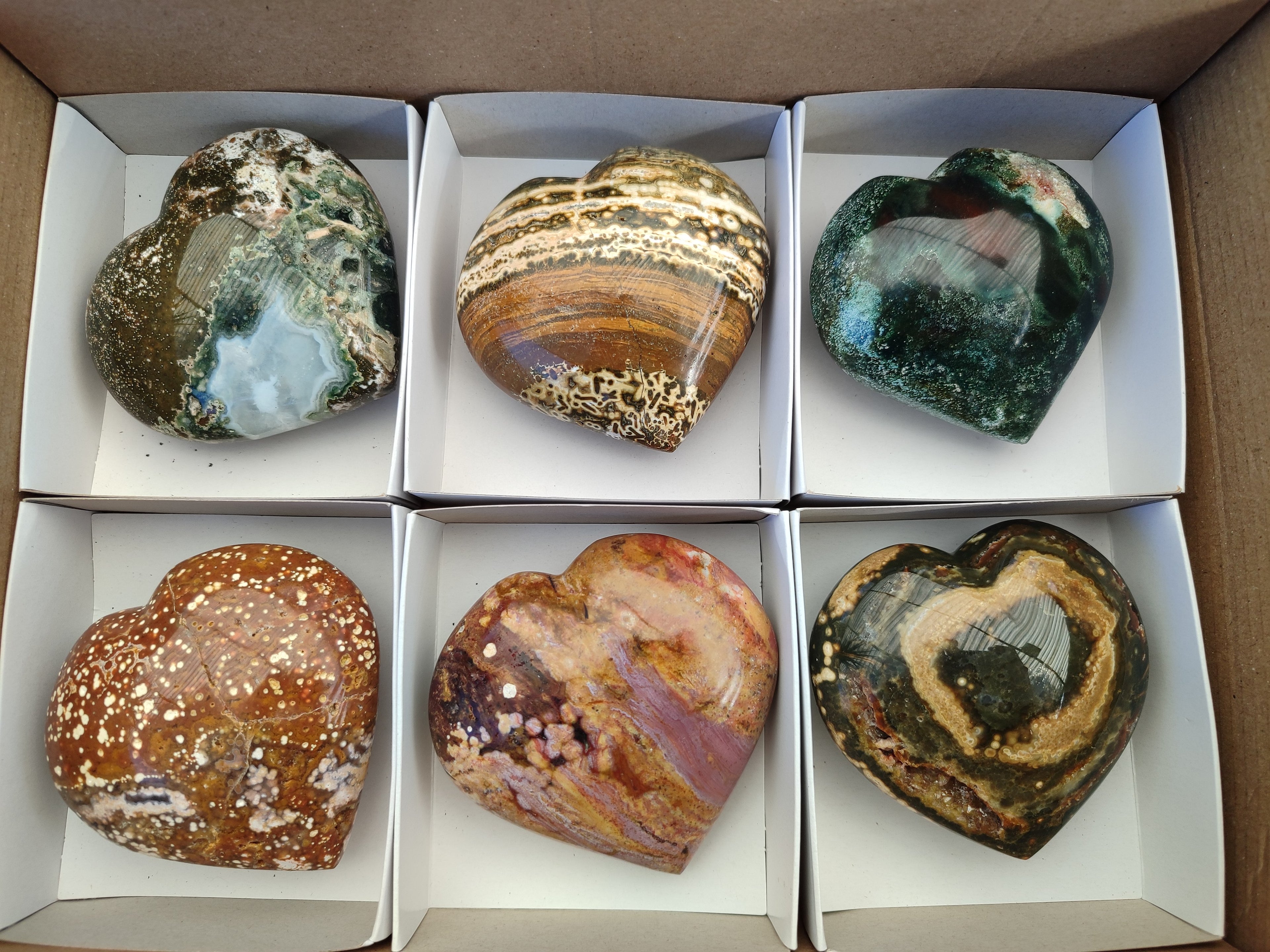 Polished Ocean Jasper Hearts x 6 From Northwest Coast, Madagascar - Toprock Gemstones and Minerals 