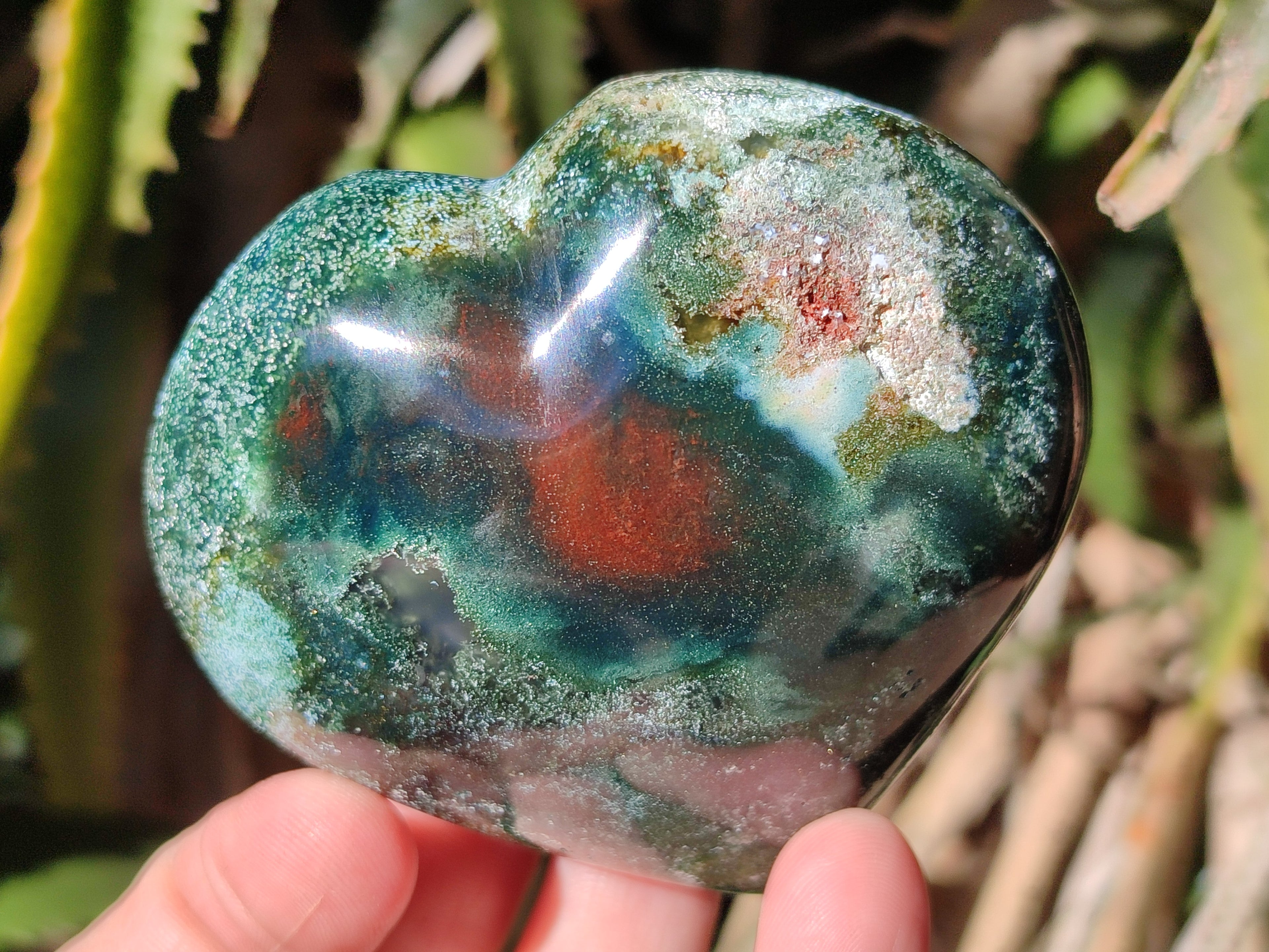 Polished Ocean Jasper Hearts x 6 From Northwest Coast, Madagascar - Toprock Gemstones and Minerals 