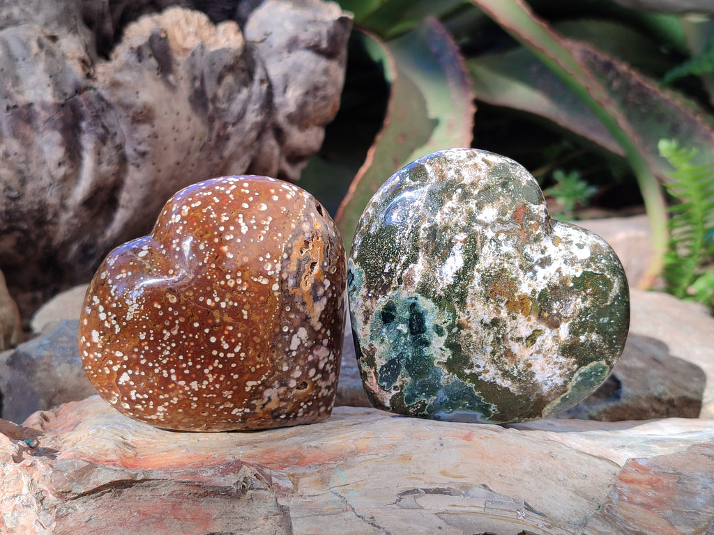 Polished Ocean Jasper Hearts x 6 From Northwest Coast, Madagascar - Toprock Gemstones and Minerals 