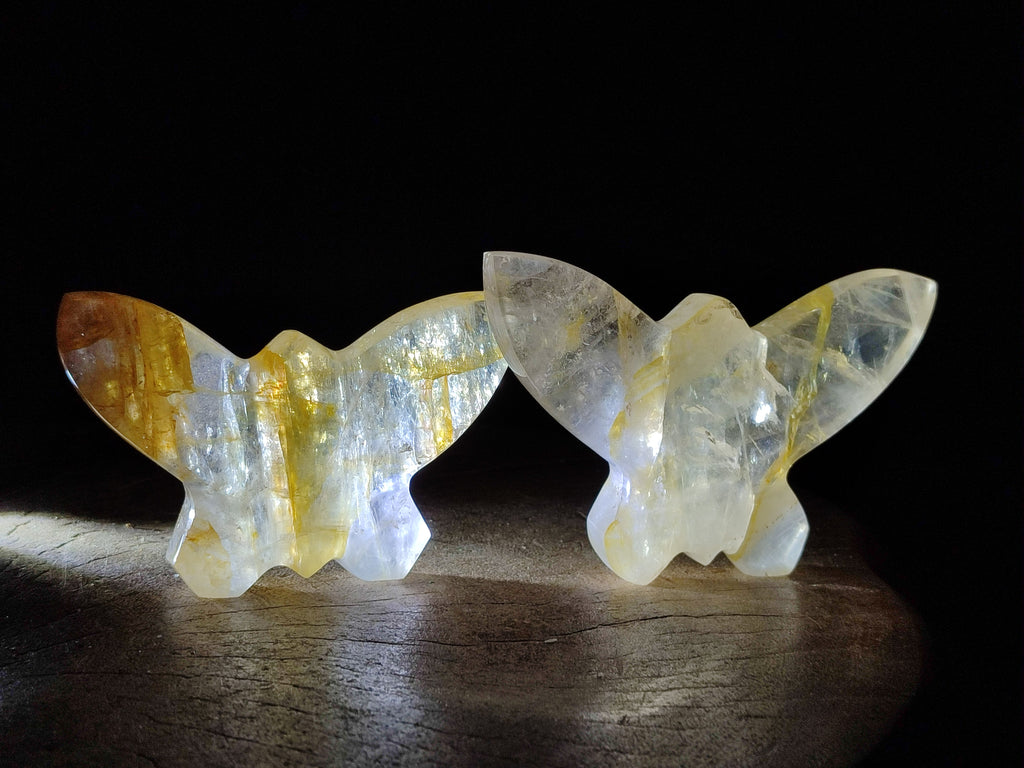 Hand Made Golden and Red Hematoid Quartz Butterfly Sculptures x 5 From Madagascar - Toprock Gemstones and Minerals 
