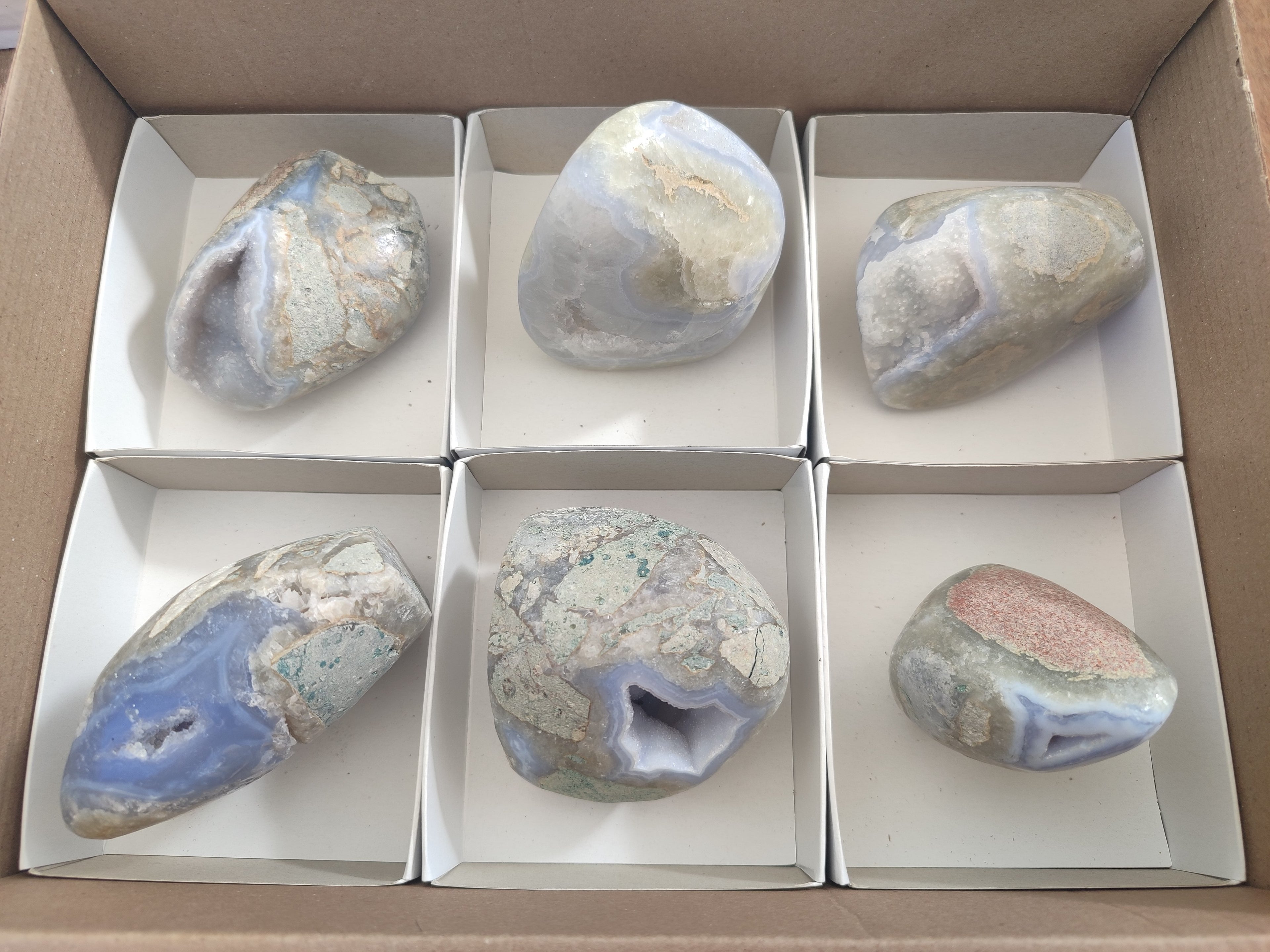 Polished Blue Lace Agate Standing Display Pieces x 6 From Nsanje, Malawi - Toprock Gemstones and Minerals 