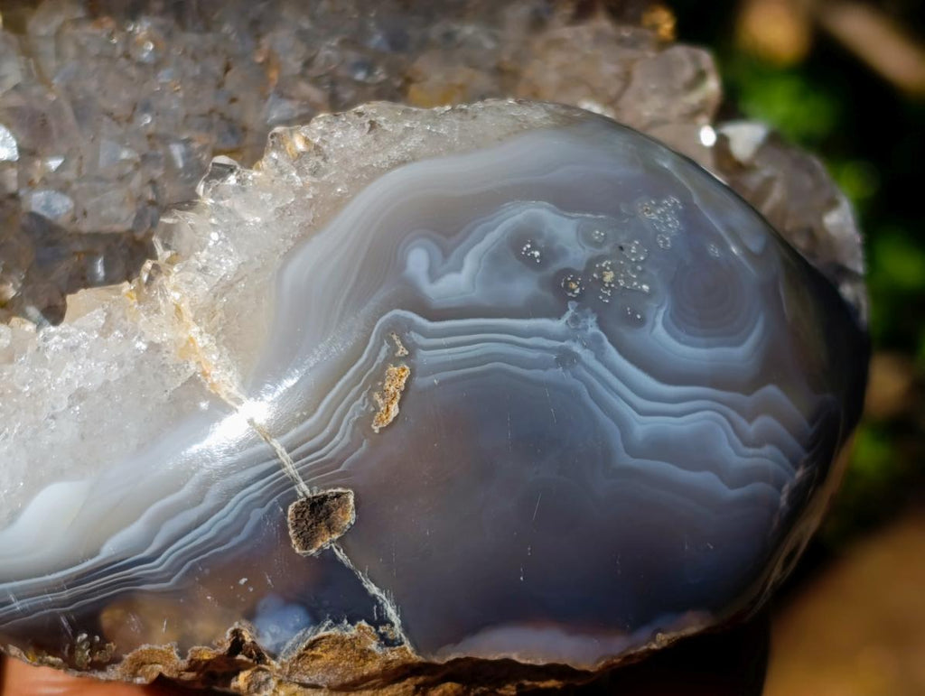 Polished One Side Banded Agate with Crystalline Geodes x 2 From Maintirano, Madagascar - Toprock Gemstones and Minerals 