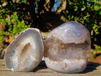 Polished One Side Banded Agate with Crystalline Geodes x 2 From Maintirano, Madagascar - Toprock Gemstones and Minerals 