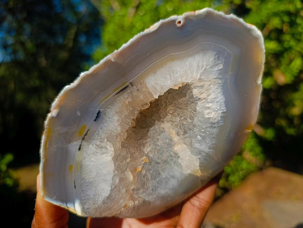 Polished One Side Banded Agate with Crystalline Geodes x 2 From Maintirano, Madagascar - Toprock Gemstones and Minerals 