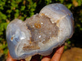 Polished One Side Banded Agate with Crystalline Geodes x 2 From Maintirano, Madagascar - Toprock Gemstones and Minerals 