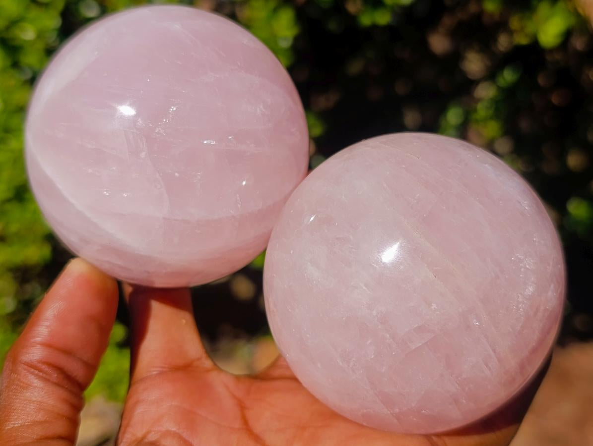Polished Gemmy Rose and Lavender Quartz Spheres x 3 From Madagascar - Toprock Gemstones and Minerals 