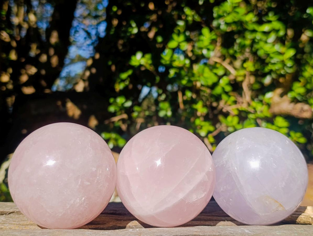 Polished Gemmy Rose and Lavender Quartz Spheres x 3 From Madagascar - Toprock Gemstones and Minerals 