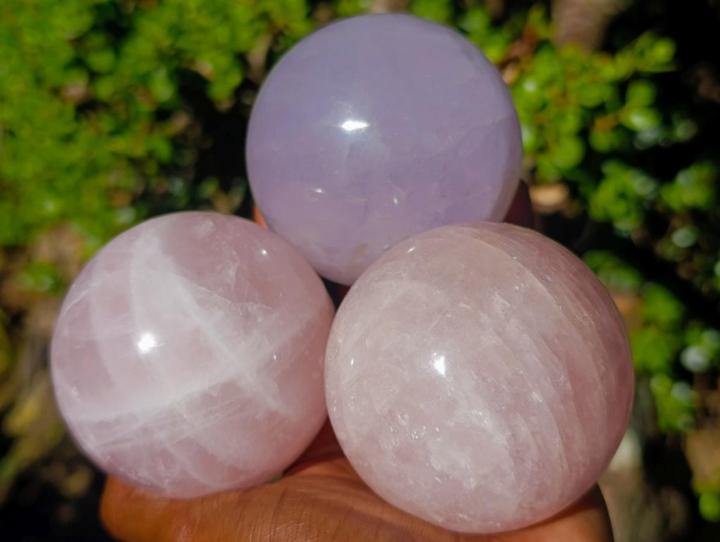 Polished Gemmy Rose and Lavender Quartz Spheres x 3 From Madagascar - Toprock Gemstones and Minerals 