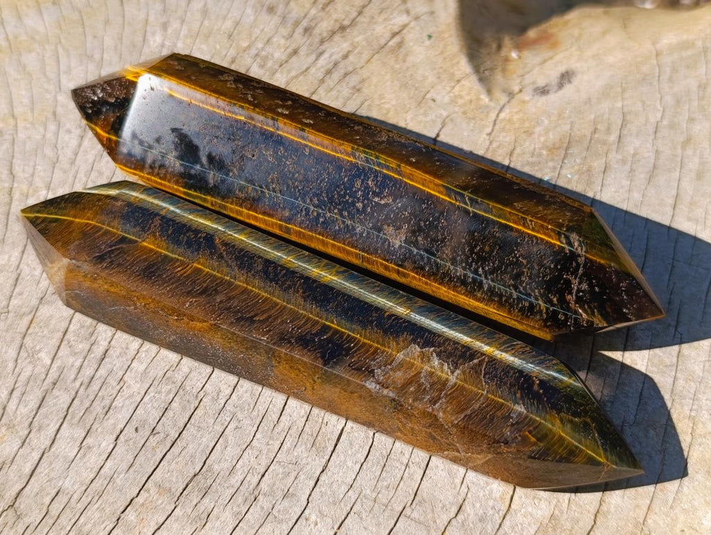 Polished Double Terminated Golden Tigers Eye Crystals x 6 From Prieska, South Africa - Toprock Gemstones and Minerals 