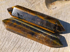 Polished Double Terminated Golden Tigers Eye Crystals x 6 From Prieska, South Africa - Toprock Gemstones and Minerals 