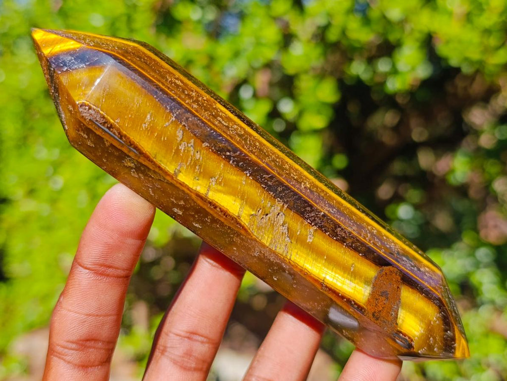 Polished Double Terminated Golden Tigers Eye Crystals x 6 From Prieska, South Africa - Toprock Gemstones and Minerals 