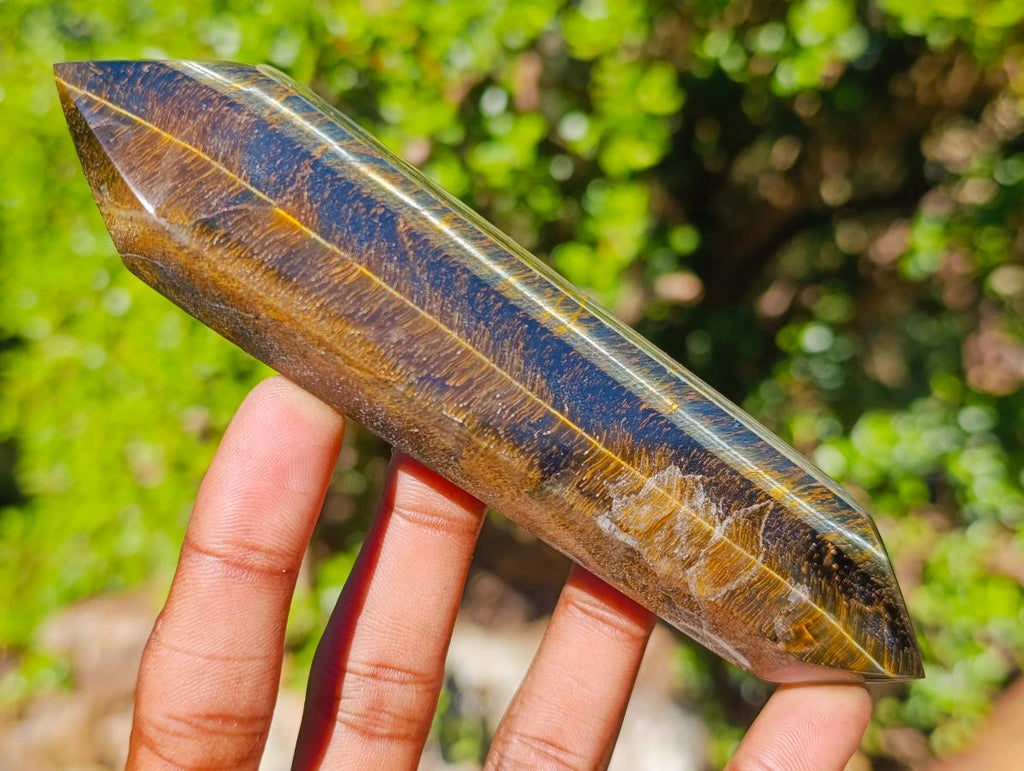 Polished Double Terminated Golden Tigers Eye Crystals x 6 From Prieska, South Africa - Toprock Gemstones and Minerals 