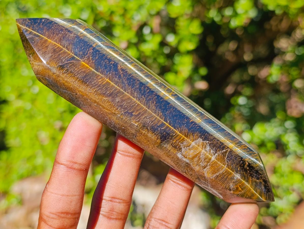 Polished Double Terminated Golden Tigers Eye Crystals x 6 From Prieska, South Africa - Toprock Gemstones and Minerals 