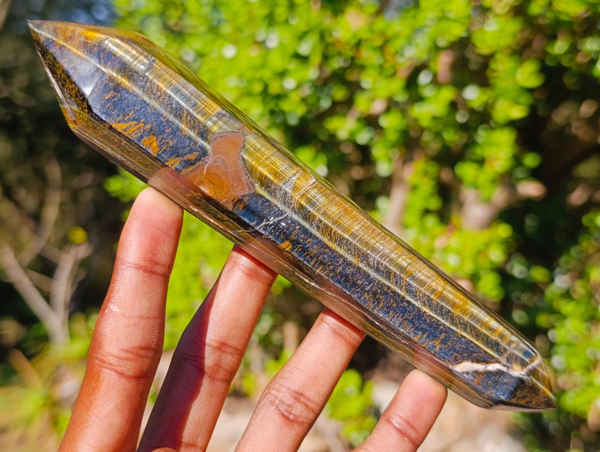Polished Double Terminated Golden Tigers Eye Crystals x 6 From Prieska, South Africa - Toprock Gemstones and Minerals 