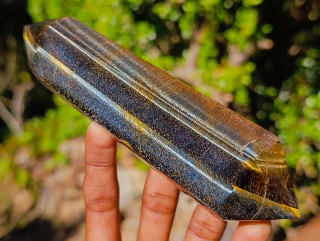 Polished Double Terminated Golden Tigers Eye Crystals x 6 From Prieska, South Africa - Toprock Gemstones and Minerals 