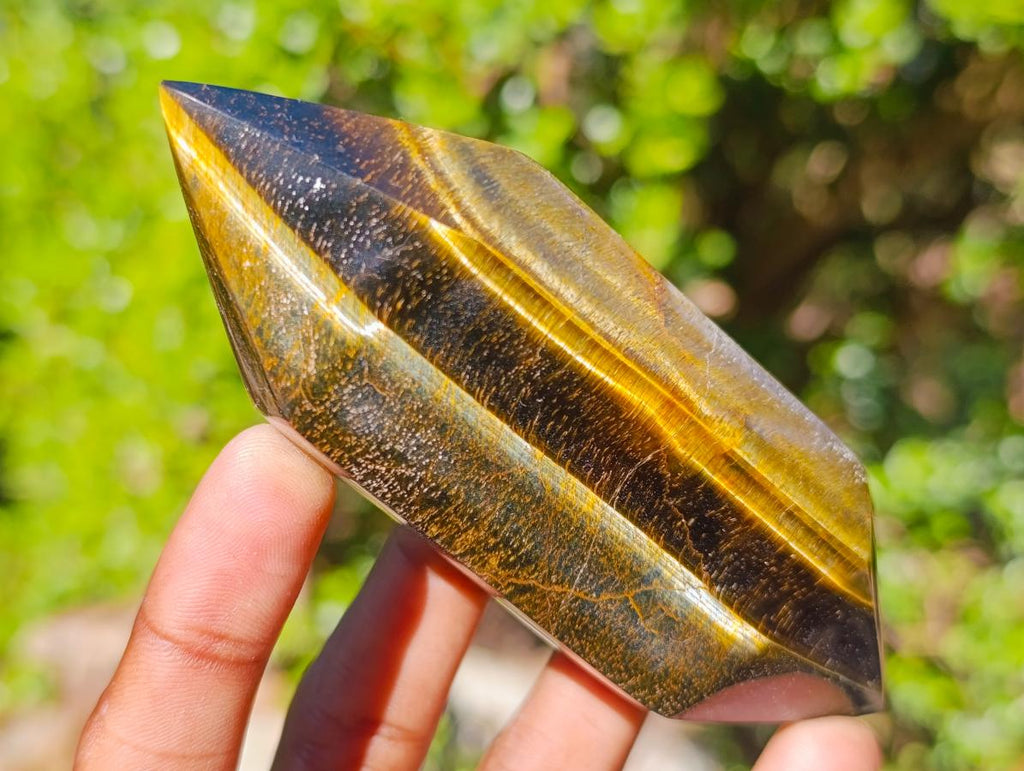 Polished Double Terminated Golden Tigers Eye Crystals x 6 From Prieska, South Africa - Toprock Gemstones and Minerals 
