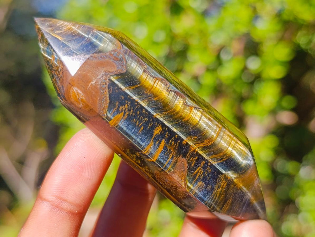 Polished Double Terminated Golden Tigers Eye Crystals x 6 From Prieska, South Africa - Toprock Gemstones and Minerals 