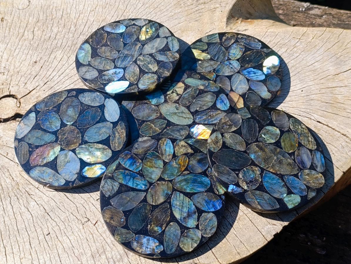 Polished Labradorite Coasters x 6 From Madagascar - Toprock Gemstones and Minerals 