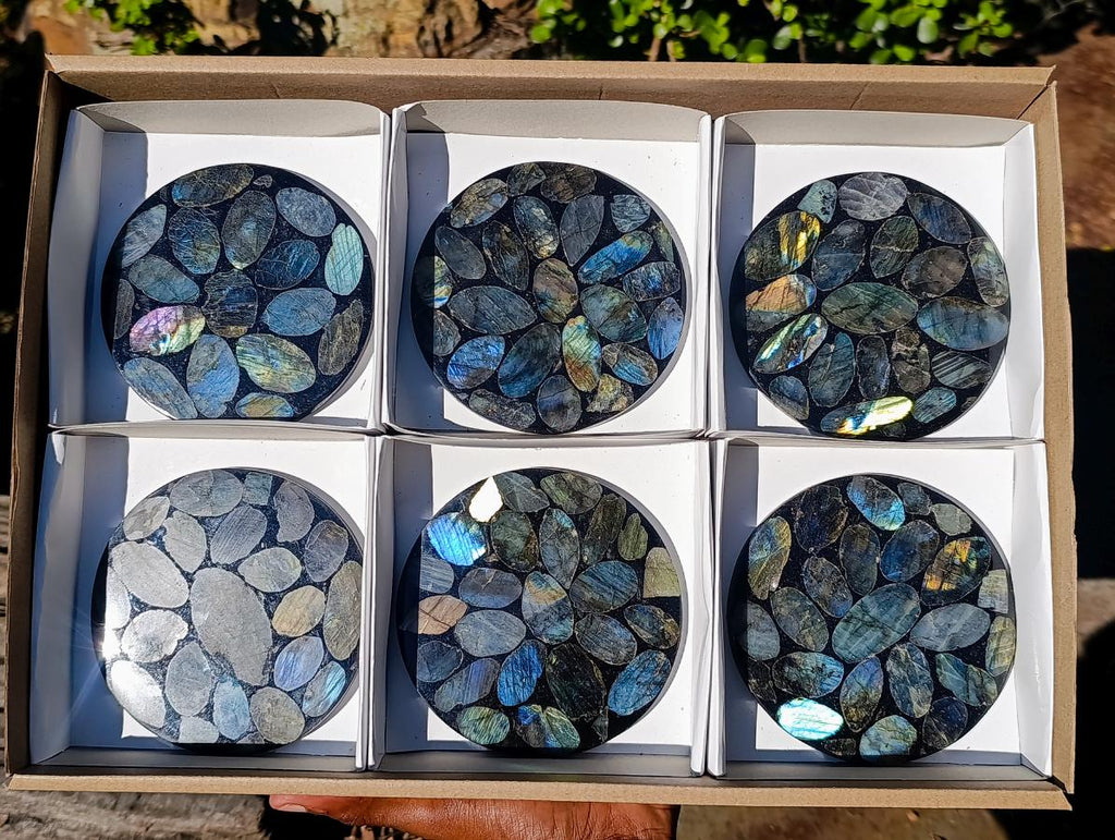 Polished Labradorite Coasters x 6 From Madagascar - Toprock Gemstones and Minerals 