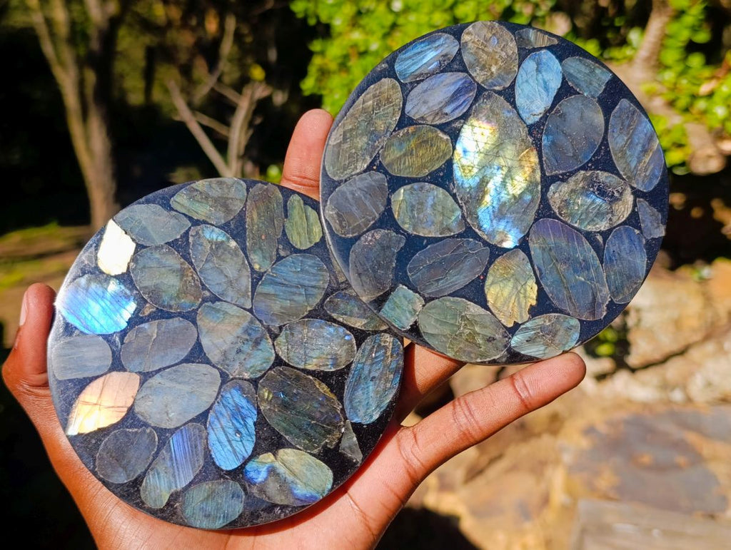 Polished Labradorite Coasters x 6 From Madagascar - Toprock Gemstones and Minerals 