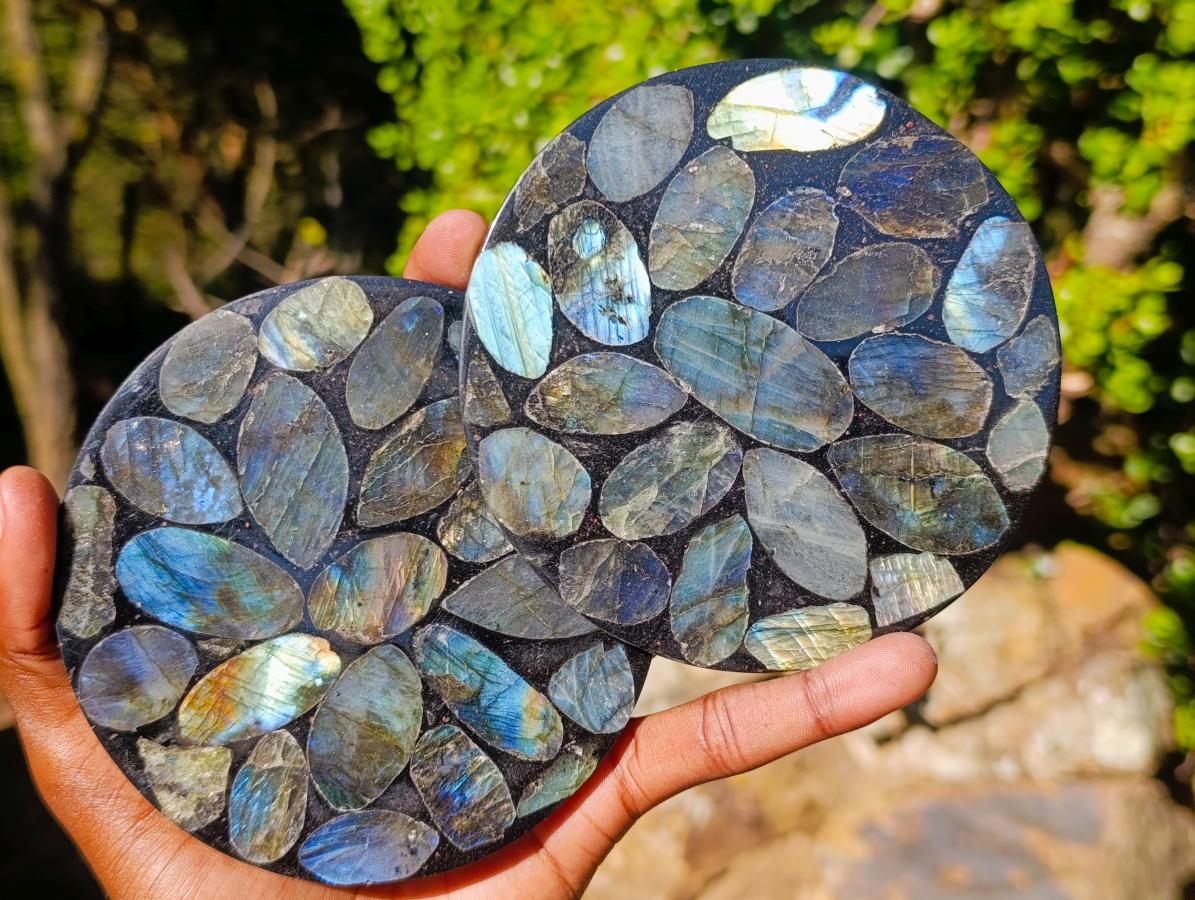 Polished Labradorite Coasters x 6 From Madagascar - Toprock Gemstones and Minerals 
