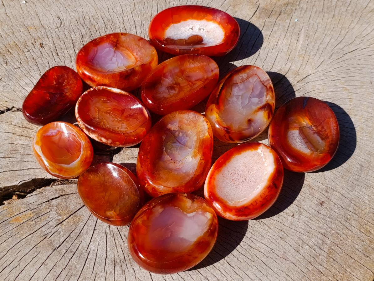 Polished Carnelian Agate Gemstone Bowls x 12 From Madagascar - Toprock Gemstones and Minerals 