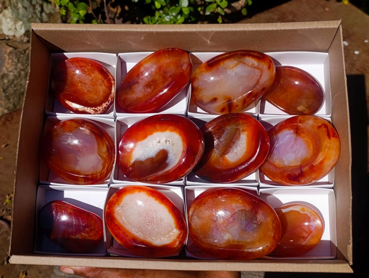 Polished Carnelian Agate Gemstone Bowls x 12 From Madagascar - Toprock Gemstones and Minerals 