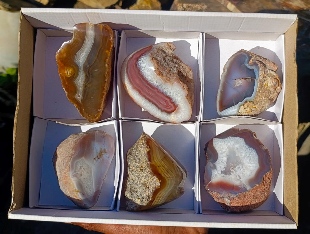 Polished One Side Red Shashe River Agate Nodules x 6 From Shashe River, Zimbabwe - Toprock Gemstones and Minerals 