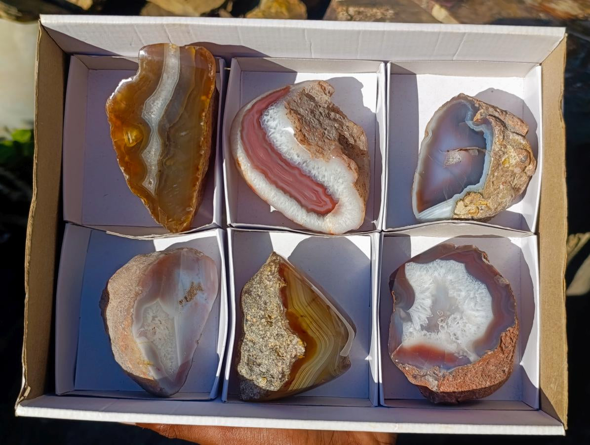 Polished One Side Red Shashe River Agate Nodules x 6 From Shashe River, Zimbabwe - Toprock Gemstones and Minerals 
