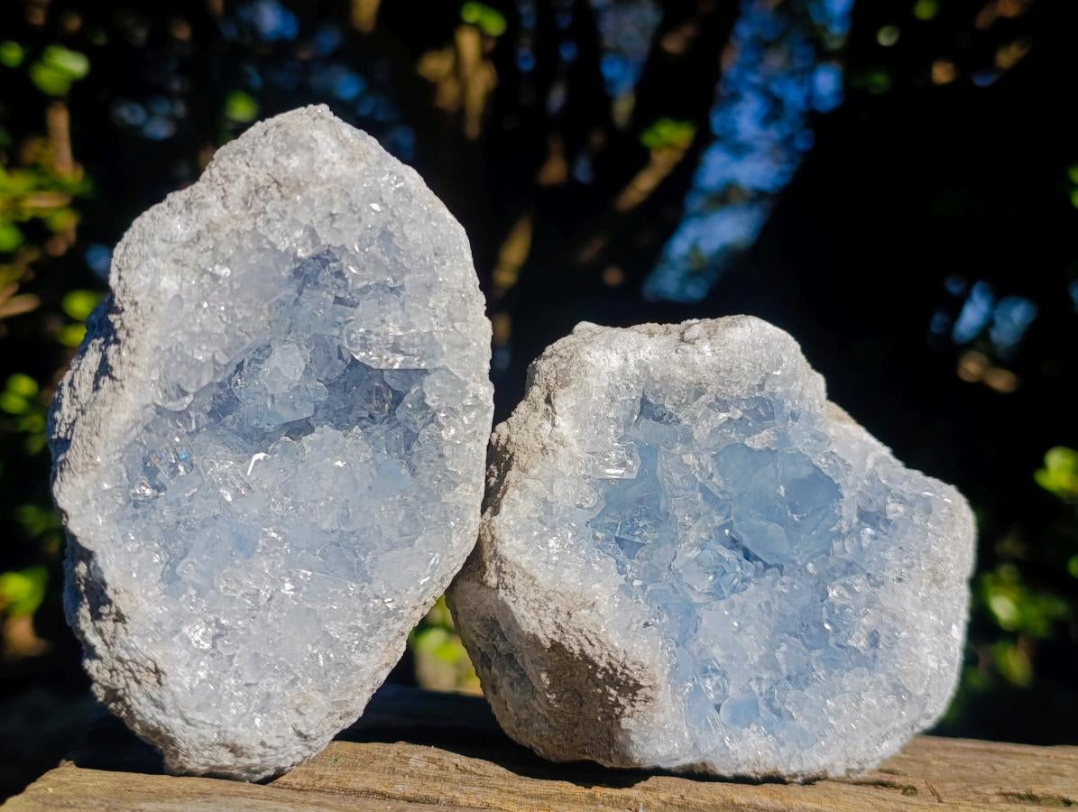 Natural Blue Celestite Geode Specimens x 3 From Sakoany, Madagascar - Toprock Gemstones and Minerals 