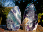Polished Watermelon Fluorite Standing Display Pieces x 2 From Uis, Namibia - Toprock Gemstones and Minerals 