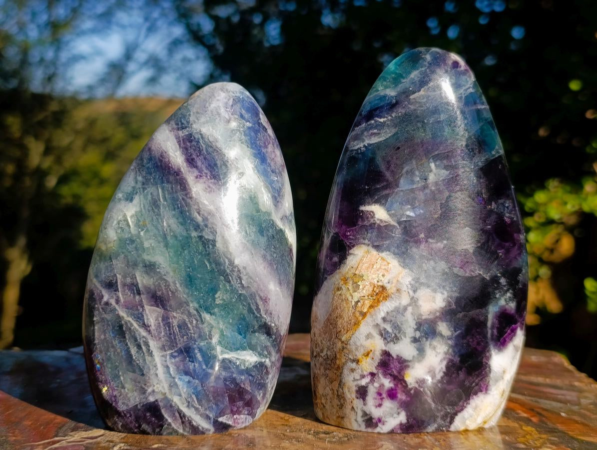 Polished Watermelon Fluorite Standing Display Pieces x 2 From Uis, Namibia - Toprock Gemstones and Minerals 