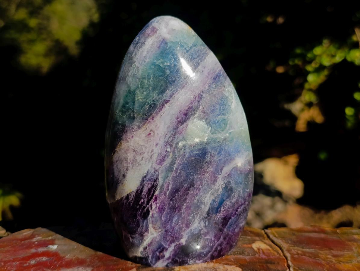 Polished Watermelon Fluorite Standing Display Pieces x 2 From Uis, Namibia - Toprock Gemstones and Minerals 