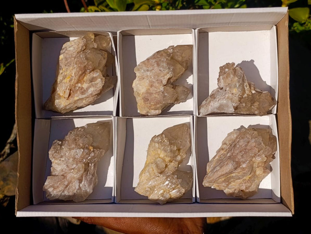 Natural Cascading White Phantom Smokey Luena Quartz Clusters x 6 From Luena, Congo - Toprock Gemstones and Minerals 