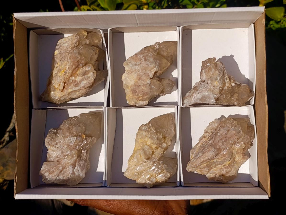 Natural Cascading White Phantom Smokey Luena Quartz Clusters x 6 From Luena, Congo - Toprock Gemstones and Minerals 