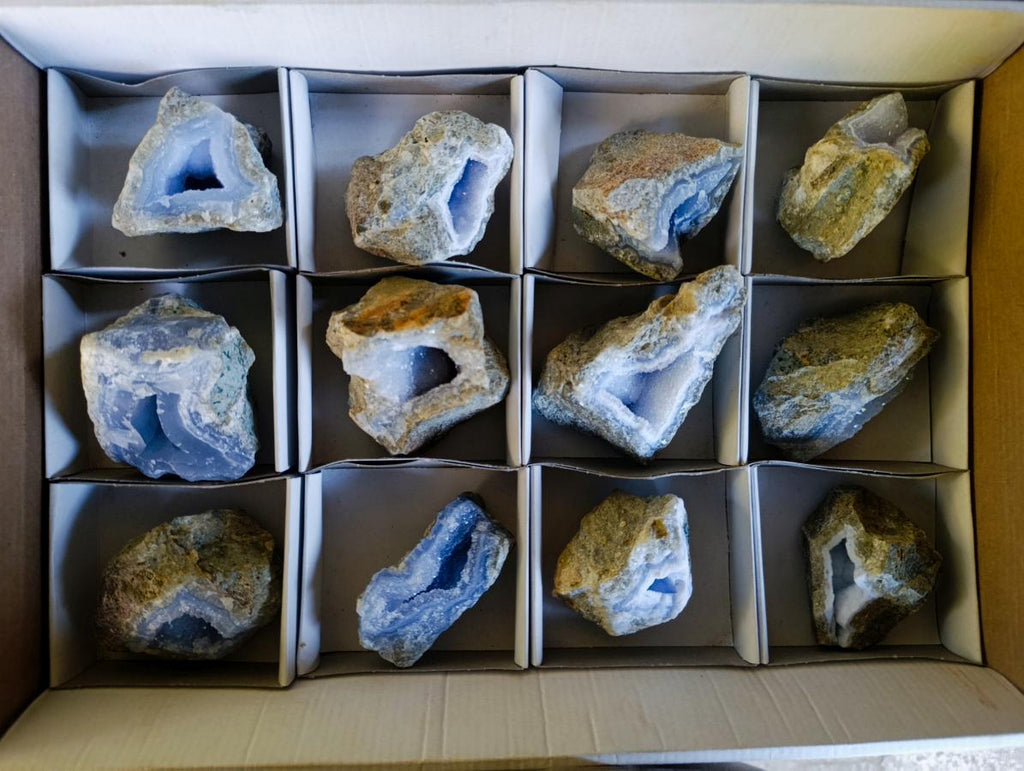 Natural Blue Lace Agate Geodes x 12 From Nsanje, Malawi - Toprock Gemstones and Minerals 