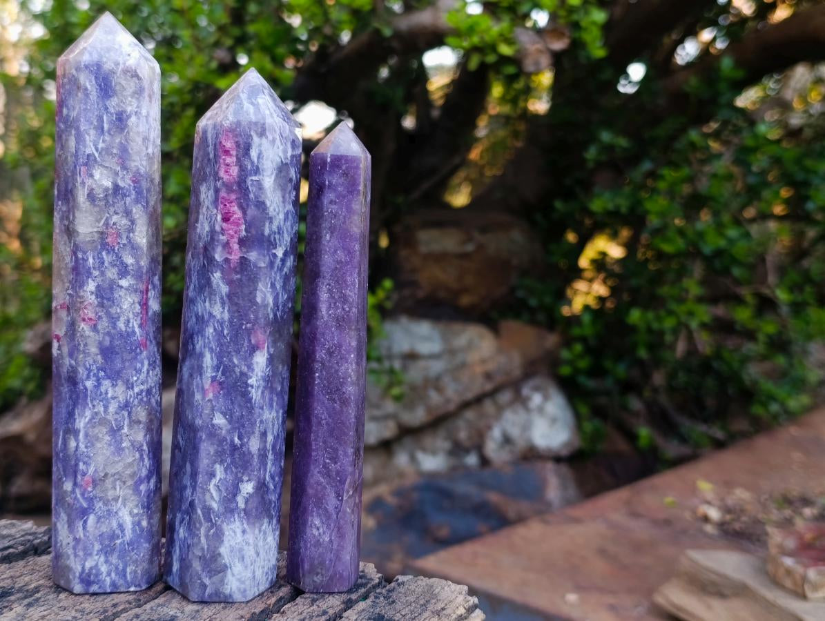 Polished Lepidolite with Pink Rubellite Tourmaline Display Crystals x 6 From Ambatondrazaka, Madagascar - Toprock Gemstones and Minerals 