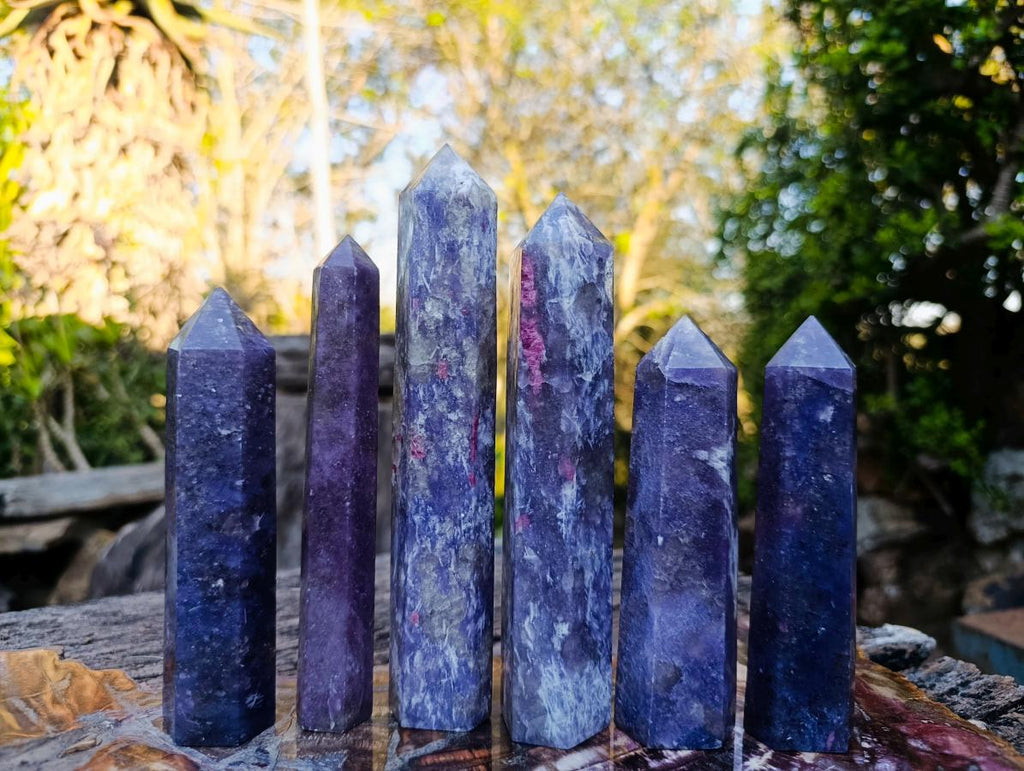 Polished Lepidolite with Pink Rubellite Tourmaline Display Crystals x 6 From Ambatondrazaka, Madagascar - Toprock Gemstones and Minerals 