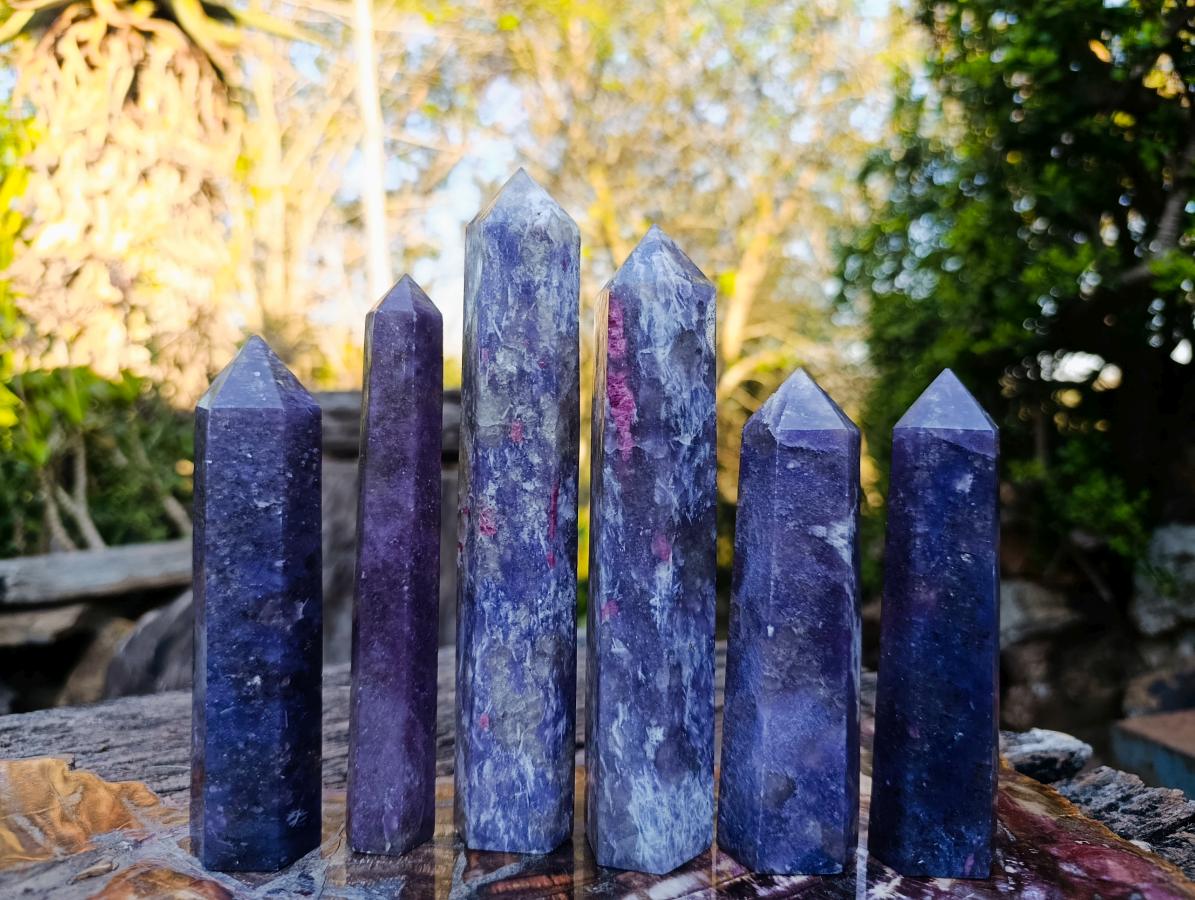 Polished Lepidolite with Pink Rubellite Tourmaline Display Crystals x 6 From Ambatondrazaka, Madagascar - Toprock Gemstones and Minerals 