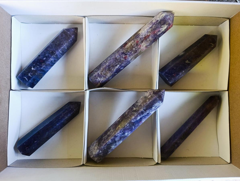 Polished Lepidolite with Pink Rubellite Tourmaline Display Crystals x 6 From Ambatondrazaka, Madagascar - Toprock Gemstones and Minerals 