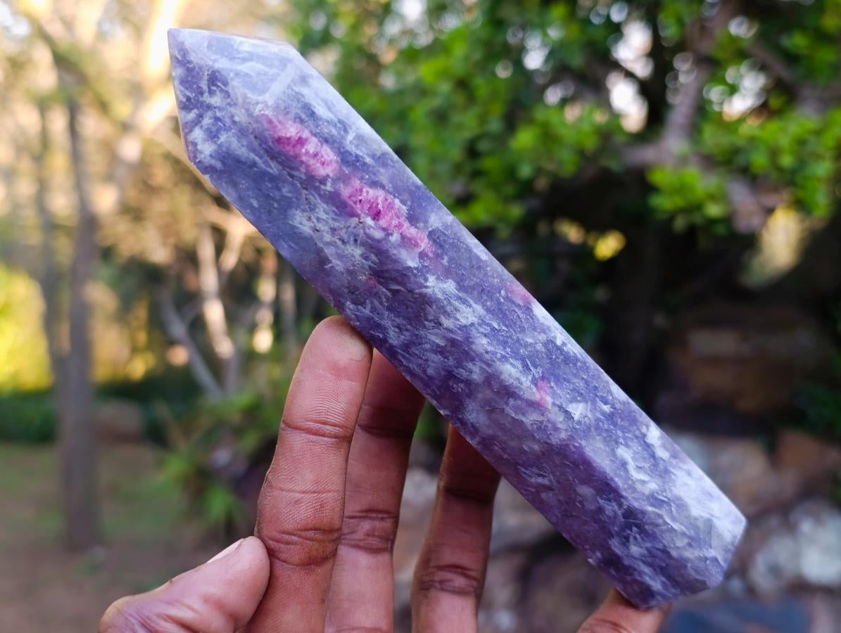 Polished Lepidolite with Pink Rubellite Tourmaline Display Crystals x 6 From Ambatondrazaka, Madagascar - Toprock Gemstones and Minerals 