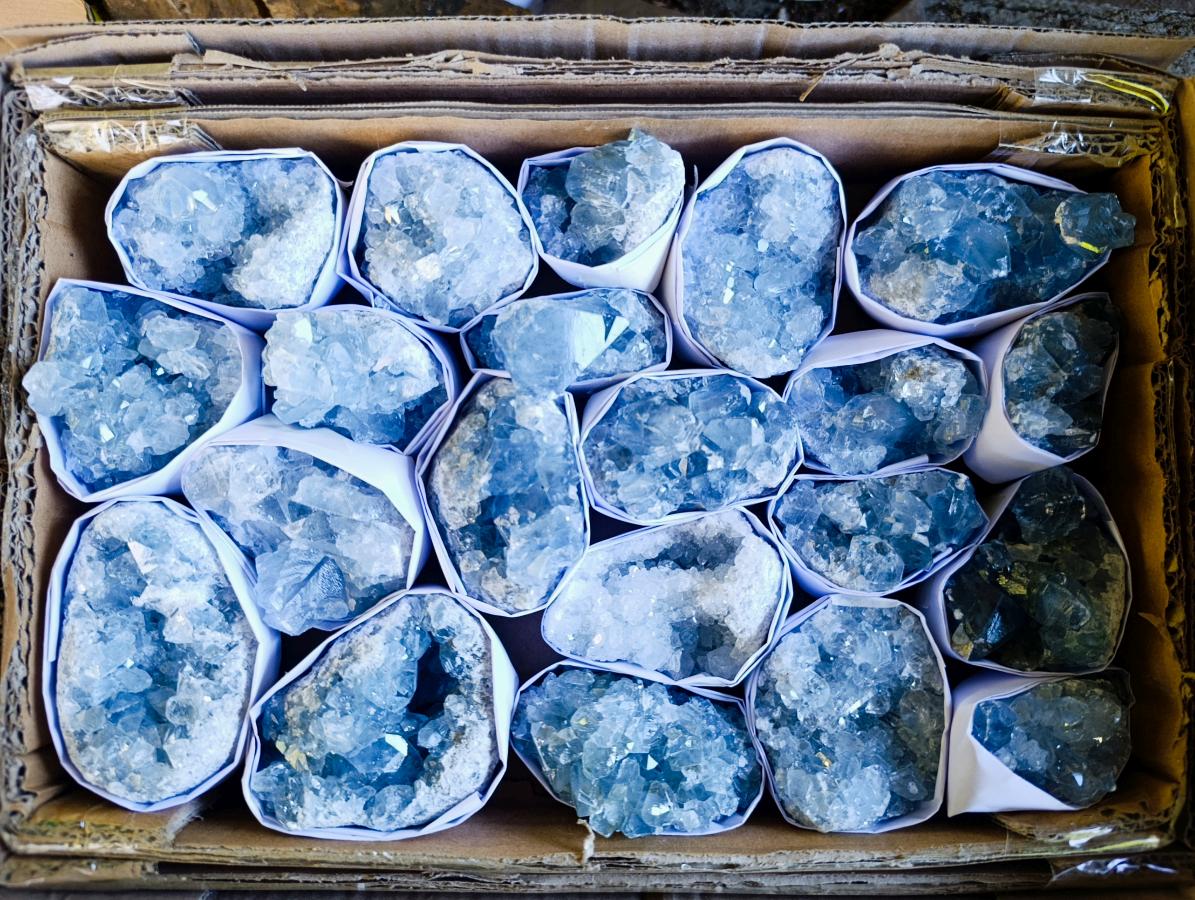 Natural Blue Celestite Specimens x 21 From Sakoany, Madagascar - Toprock Gemstones and Minerals 
