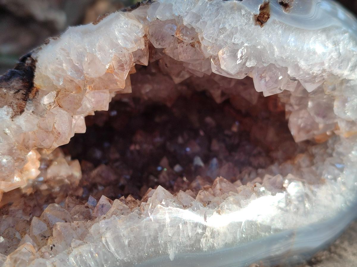 Polished Banded Agate with Crystalline Geodes x 3 From Maintirano, Madagascar - Toprock Gemstones and Minerals 