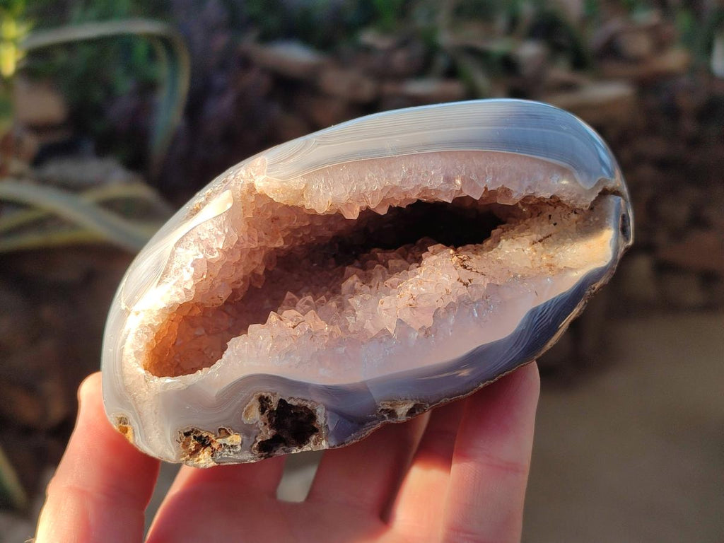 Polished Banded Agate with Crystalline Geodes x 3 From Maintirano, Madagascar - Toprock Gemstones and Minerals 