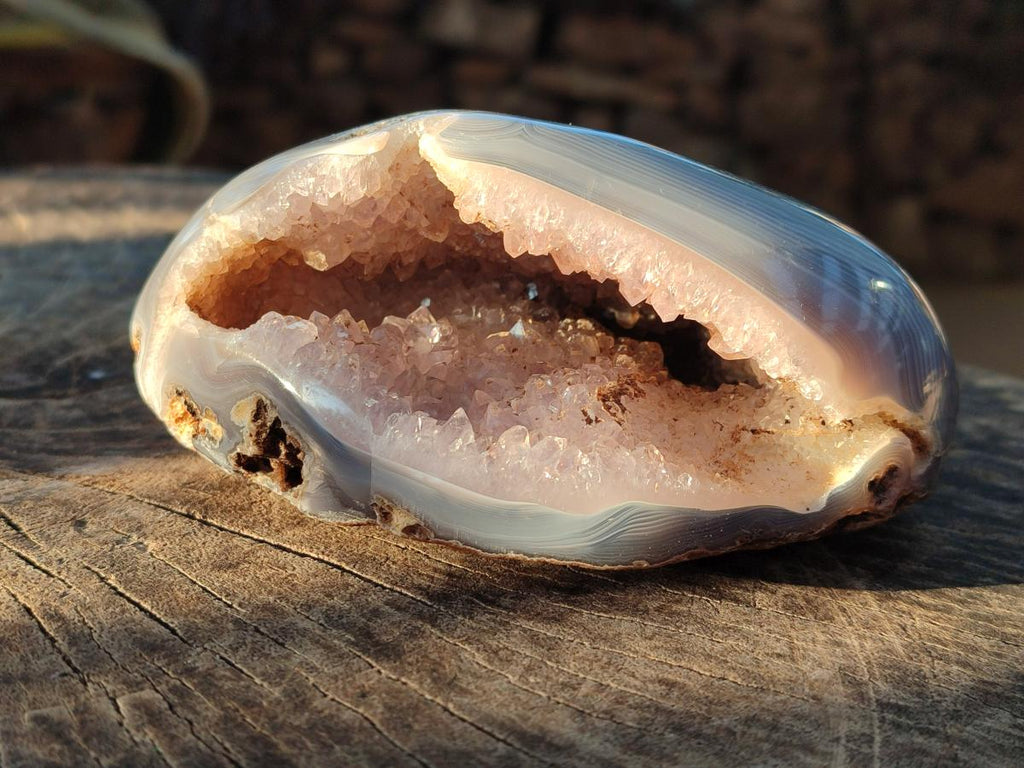 Polished Banded Agate with Crystalline Geodes x 3 From Maintirano, Madagascar - Toprock Gemstones and Minerals 