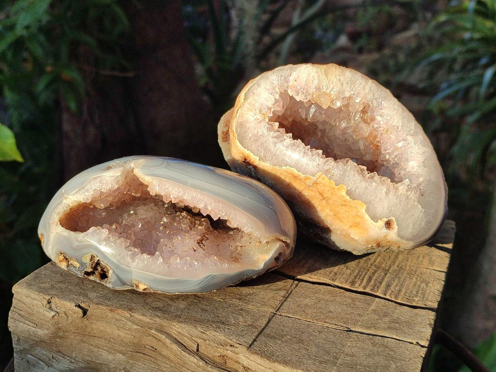 Polished Banded Agate with Crystalline Geodes x 3 From Maintirano, Madagascar - Toprock Gemstones and Minerals 