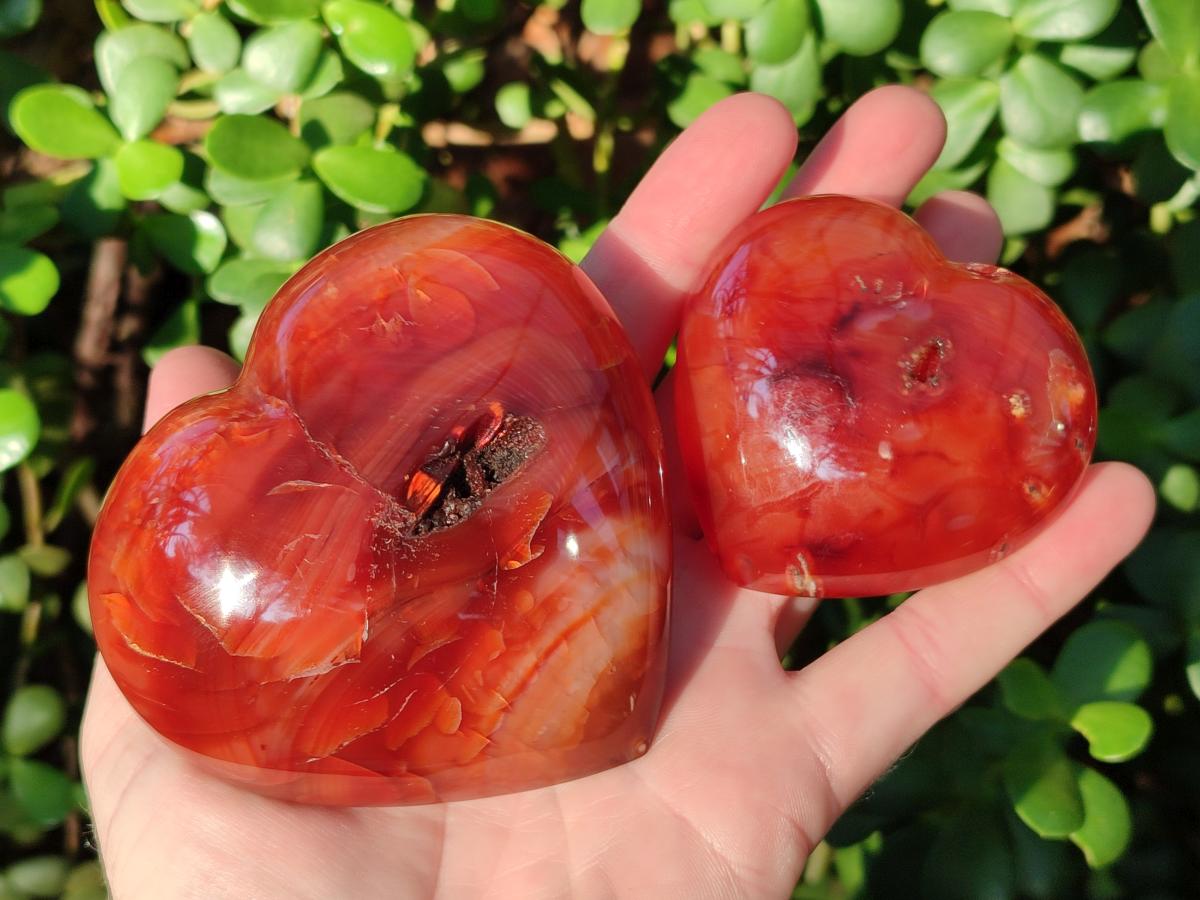 Polished Carnelian Agate Gemstone Hearts x 6 From Madagascar - Toprock Gemstones and Minerals 