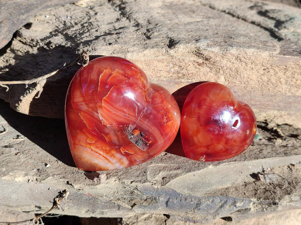Polished Carnelian Agate Gemstone Hearts x 6 From Madagascar - Toprock Gemstones and Minerals 