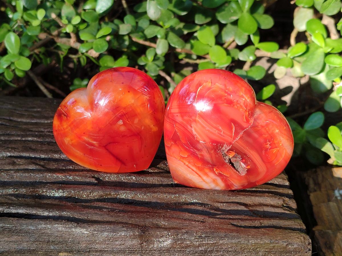 Polished Carnelian Agate Gemstone Hearts x 6 From Madagascar - Toprock Gemstones and Minerals 